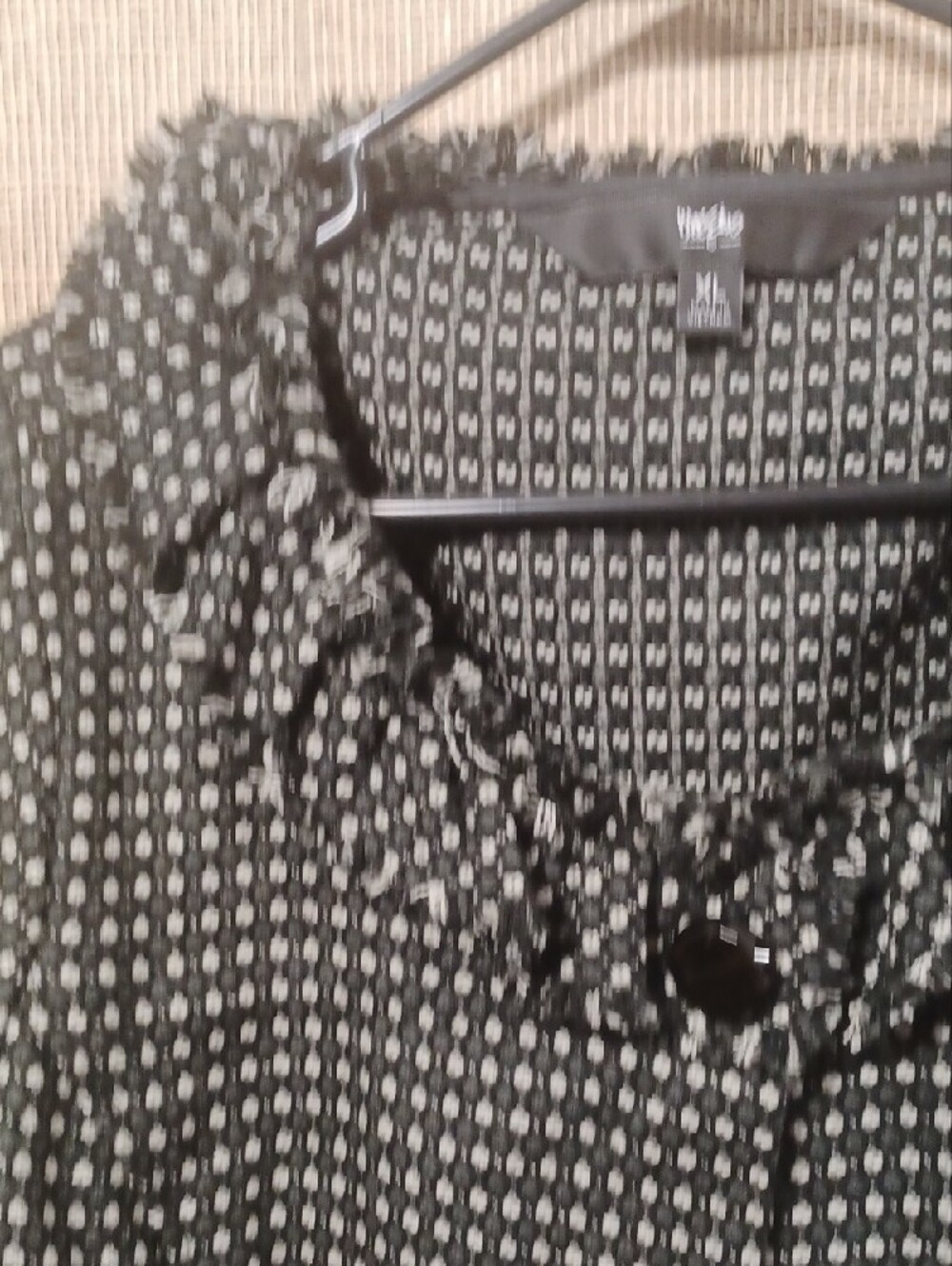 Textured Black & White Ruffle Collar Button-Front Tunic - Picture 4 of 9